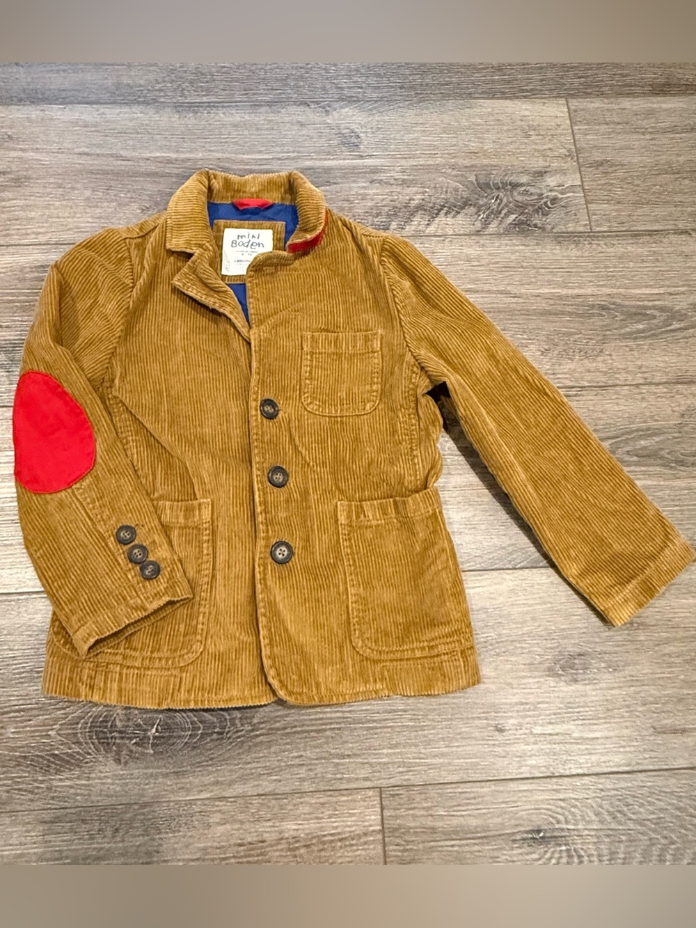 Mini Boden Brown Corduroy Blazer Jacket with Red Elbow Patch